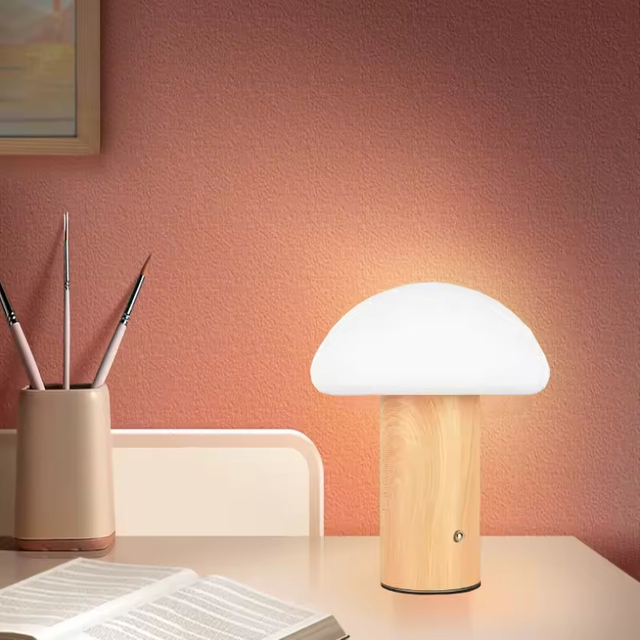 Wood Grain Mushroom Portable Table Lamp