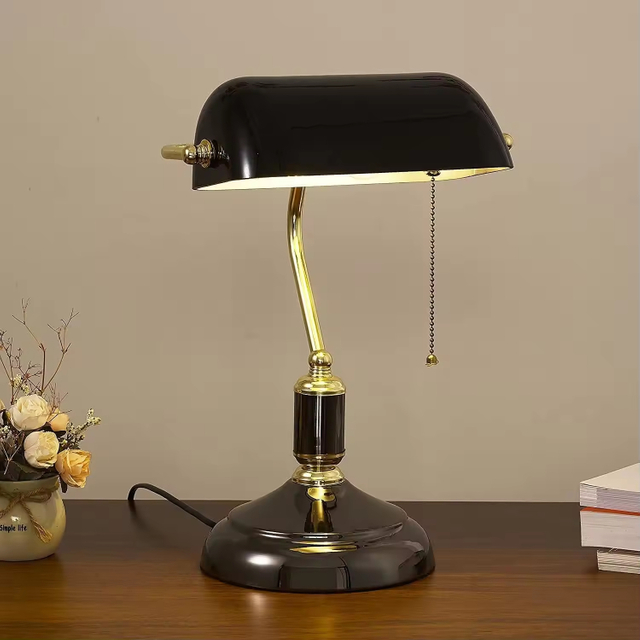Green Banker Book Reading Brass Table Lamp 
