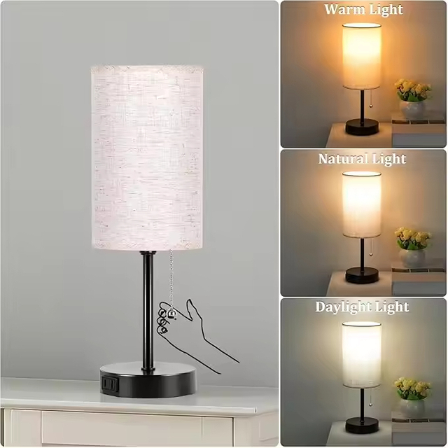 Minimalist Design Bedside Night Light with Fabric Lampshade