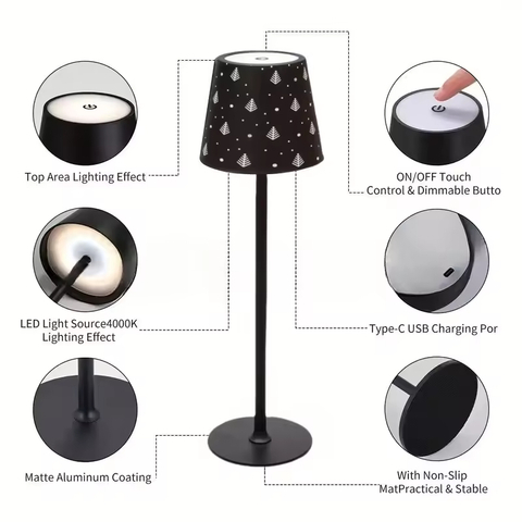Holiday Party Decoration Wireless Dimmable LED Table Lamp
