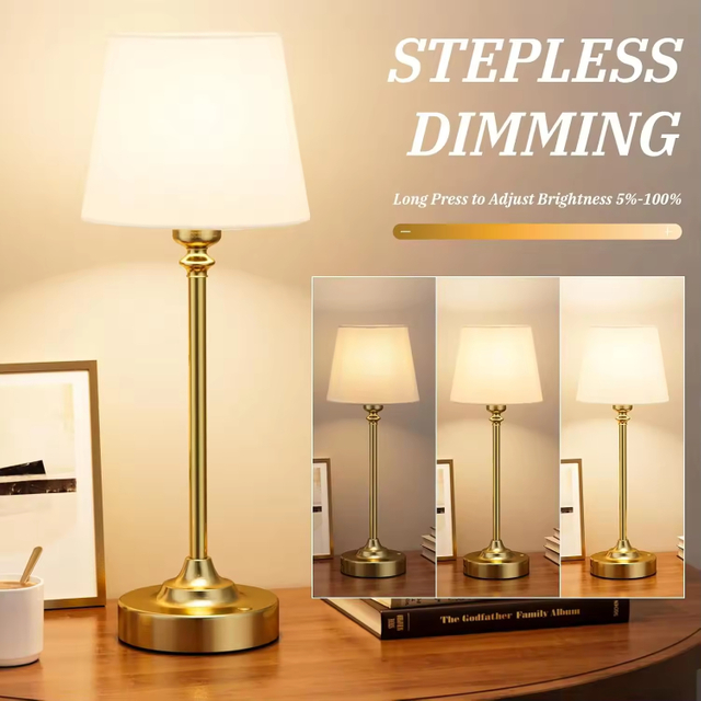 Fabric Shade Stepless Dimmable Cordless Table Lamp