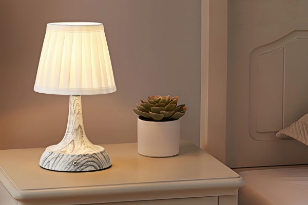 White wood grain + Pleated fabric lampshade 10.2 IN-05