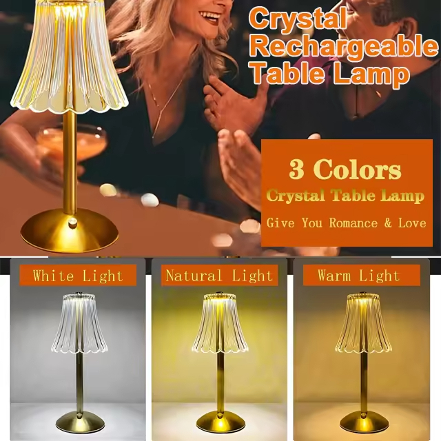 Crystal Champagne Gold Flower LED Desk Lamp