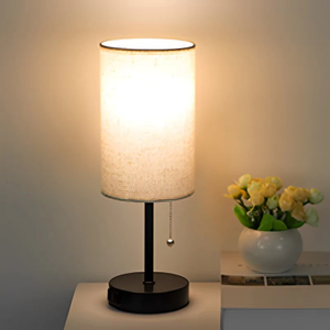 Minimalist Design Bedside Night Light with Fabric Lampshade