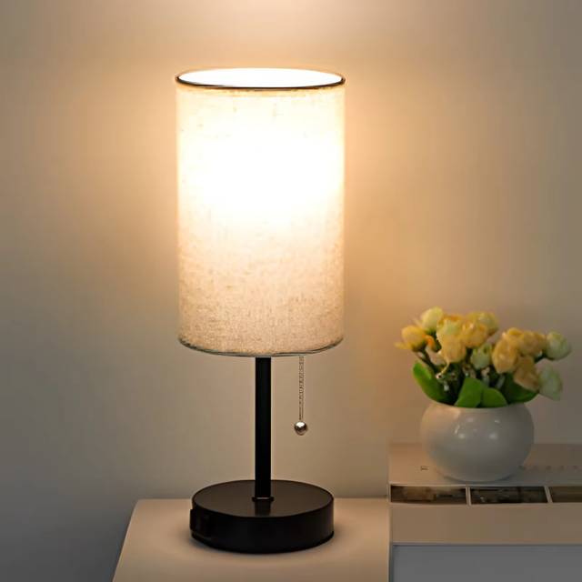 Minimalist Design Bedside Night Light with Fabric Lampshade