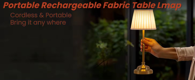 Fabric Shade Stepless Portable Rechargeable Table Lamp