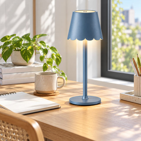 Decorative Blue Scalloped Cordless Table Lamp