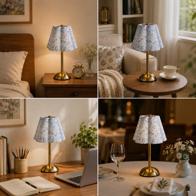 Decorative Cordless Floral Bedside Table Lamp