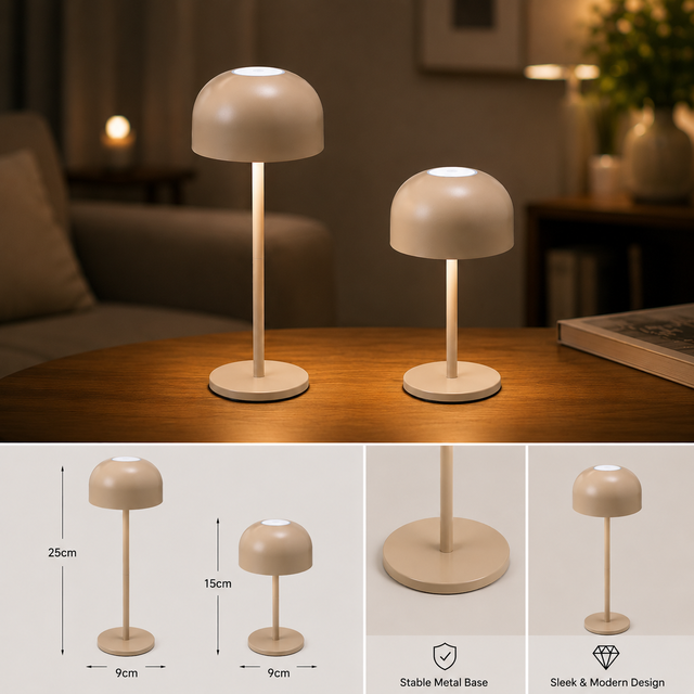 2 in 1 Beige Mini Cordless Table Lamp