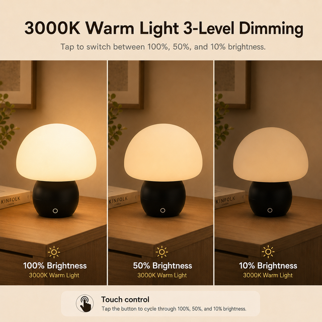 3-Level Dimming Rechargeable Mushroom Table Lamp