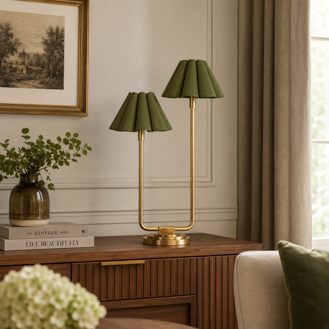 Dual Shade Natural Brass Table Lamp