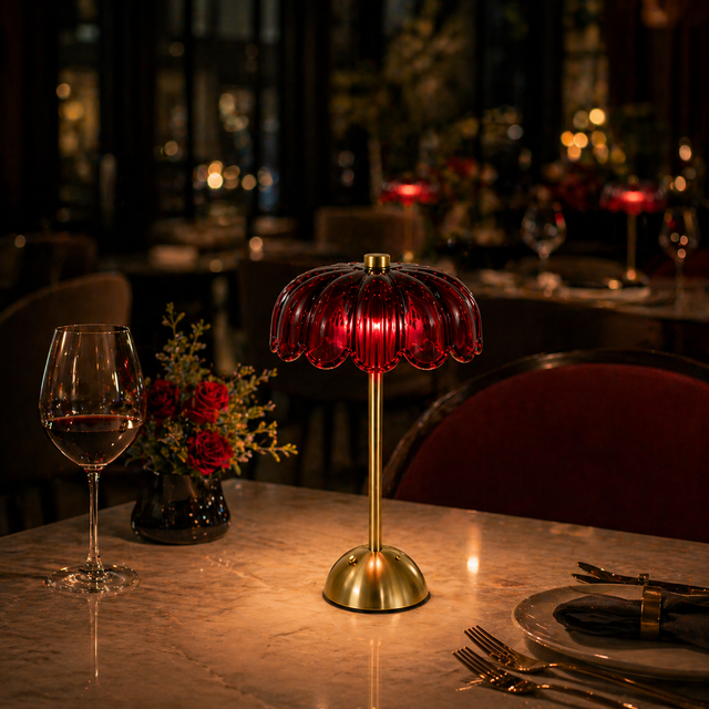 Red Cordless LED Table Lamp for Restaurants