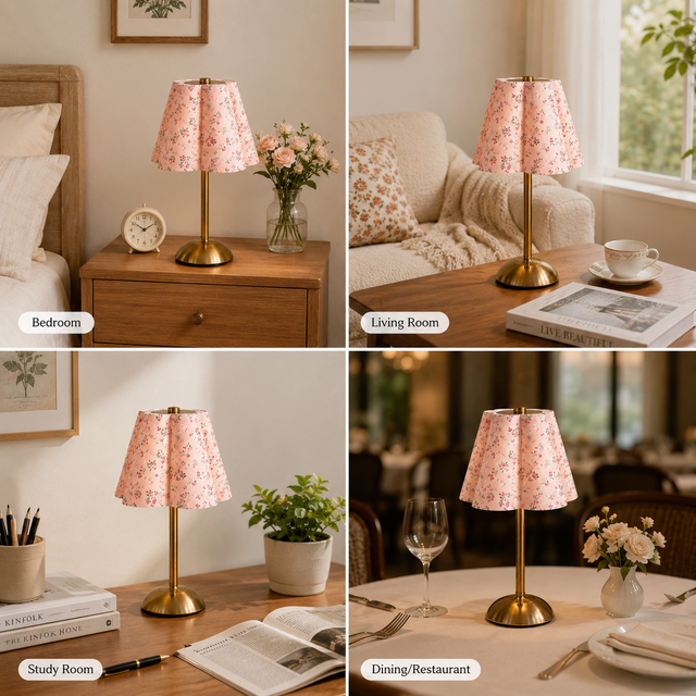 Vintage Cordless Rechargeable Floral Table Lamp 