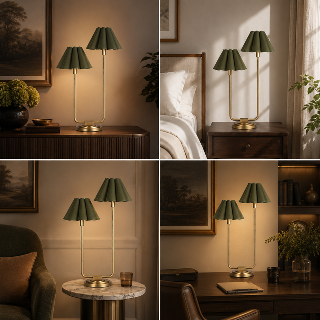 Dual Shade Natural Brass Table Lamp