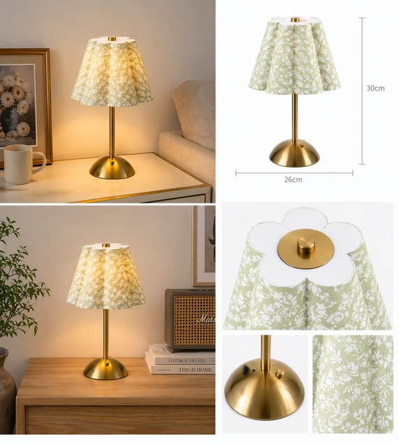Floral Fabric Shade Cordless LED Table Lamp