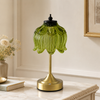 Vintage Green Lotus Glass Rechargeable Table Lamp