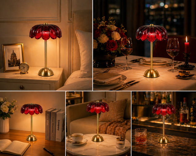 Red Cordless LED Table Lamp for Restaurants