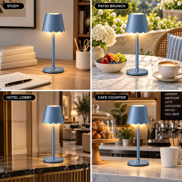 Decorative Blue Scalloped Cordless Table Lamp