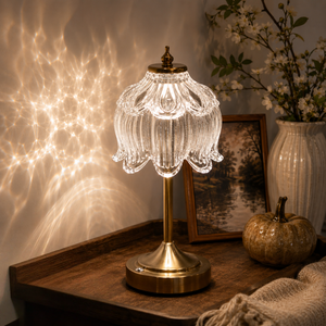 3CCT Rechargeable White Lotus Glass Table Lamp