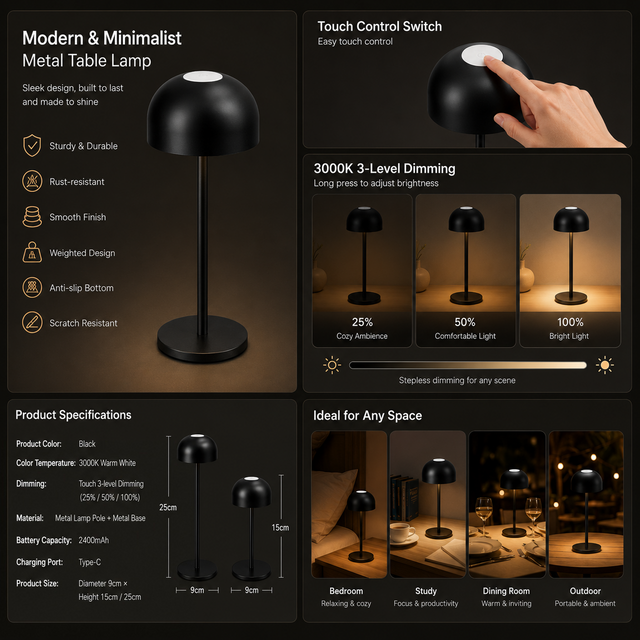 2-in-1 Mini Modern Metal Table Lamp